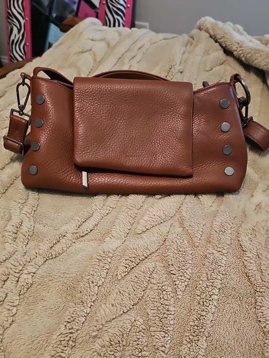Hammitt Handbags - Hammitt Cognac Pebbled Leather Crossbody with Stud Accents